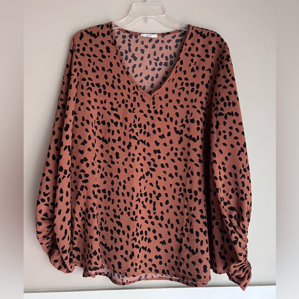 JODIFL Animal Print V-Neck Blouse